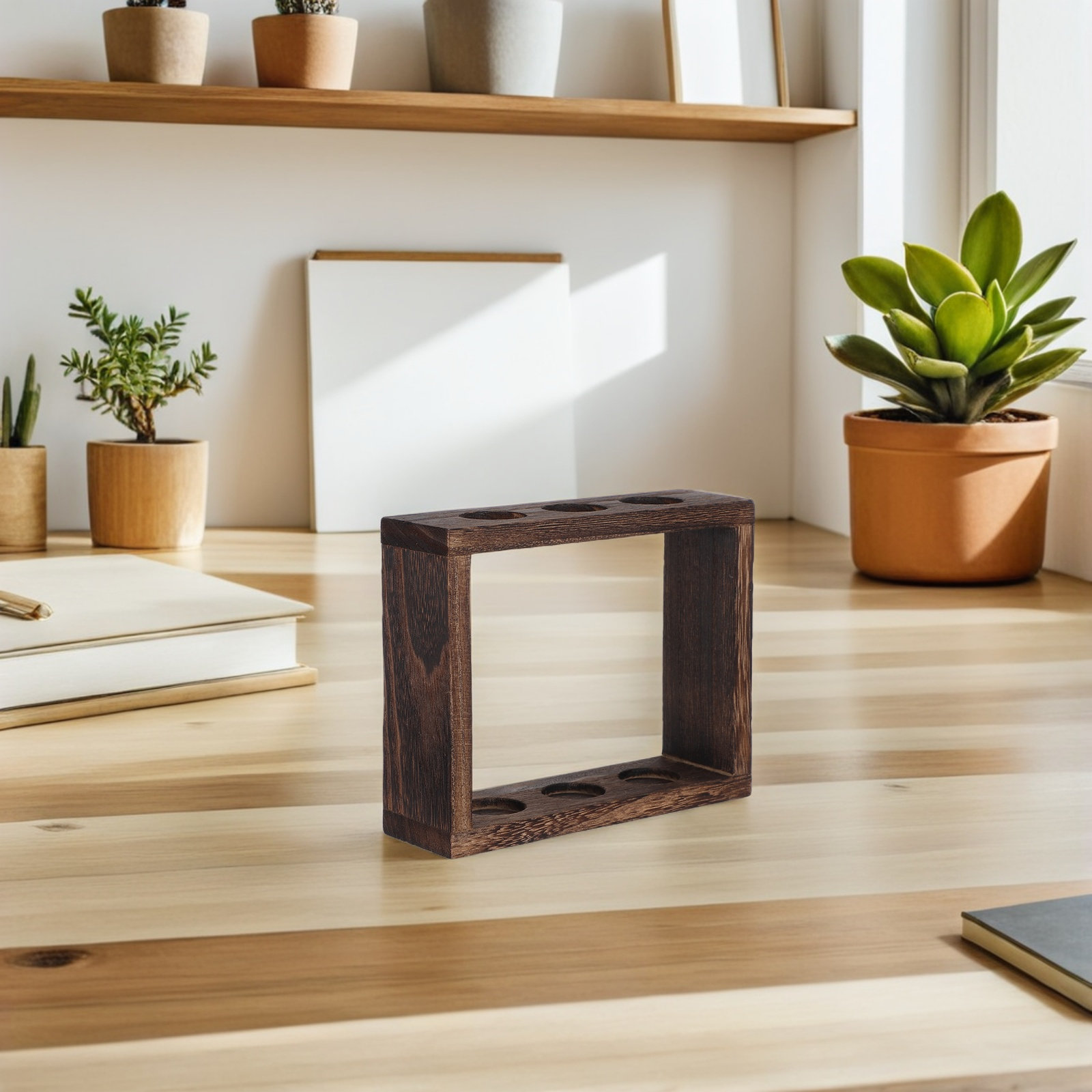 Propagation Station Vase - 3本の試験管を備えた卓上水耕栽培プランターラック、木製繁殖ステーション（ガラス製試験管花瓶、挿し木、ユーカリ用）